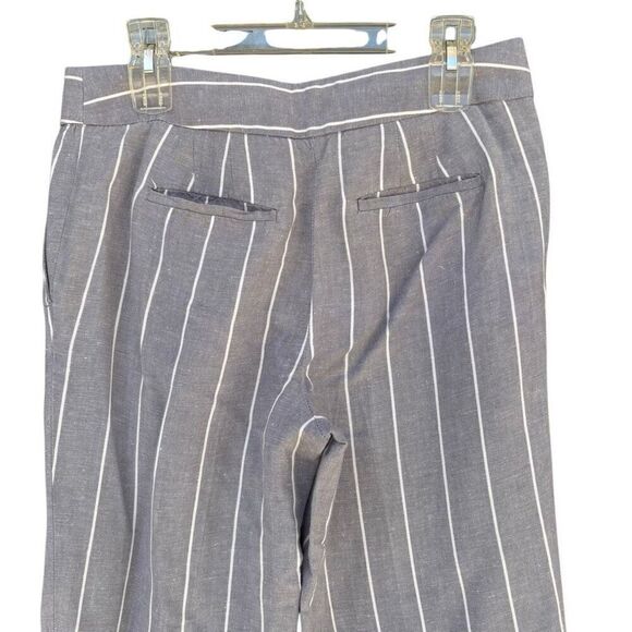 LOFT Gray White Striped Linen Career Pants Pocket Zip Button Women’s Medium P - Picture 5 of 7